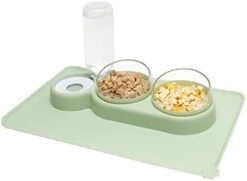 YEACHA Raised Cat Bowls, Tilt Cat Dog Food Water Elevated Bowls Set With Automatic Water Bottle, With Silicon Waterproof Mat, For Cats Small Dogs, Grey -Zoo Shop 310n7qplxML. AC