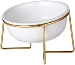 VILLCASE Ceramic Cat Bowl High Feet Pet Feeding Bowl Slant Pet Food Dish Ceramic Pet Eating Bowl Cervical Spine Care Pet Feeding Container For Pet Cat Dog Use (White With Rack) Ceramic Tools -Zoo Shop 315k5o7RlcL. AC