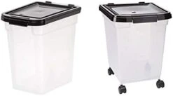 IRIS USA 10 Lbs / 12.75 Qt WeatherPro Airtight Pet Food Storage Container, For Dog Cat Bird And Other Pet Food Storage Bin, Keep Pests Out, Keep Fresh, Translucent Body, BPA Free, Clear/Black -Zoo Shop 317QQrHfhvL. AC