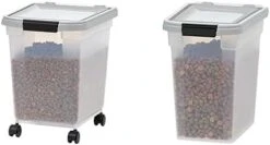 IRIS USA 10 Lbs / 12.75 Qt WeatherPro Airtight Pet Food Storage Container, For Dog Cat Bird And Other Pet Food Storage Bin, Keep Pests Out, Keep Fresh, Translucent Body, BPA Free, Clear/Black -Zoo Shop 3180LdP2ZKL. AC