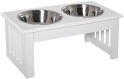 PawHut 17" Small Puppy Dog Feeding Station For Messy Pets, Stainless Steel Elevated Dog Bowls With Modern Wooden Frame, Dog Food Stand Pet Feeding Station, White 17 PawHut 17" Small Puppy Dog Feeding Station For Messy Pets, Stainless Steel Elevated Dog Bowls With Modern Wooden Frame, Dog Food Stand Pet Feeding Station, White -Zoo Shop 318jh78RofL. AC