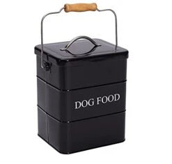 Geyecete Dog Treats Tin And Dog Food Storage Tin With Lid & With Spoon For Dog Food Storage, Medium Pet Food Storage Can-Dog Food-Black