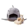 JENPECH Cat House - Self-Warming 2 In 1 Foldable Comfortable Shark Shape Cave Design Pet Cat Bed Tent House Teddy House For Cats Small Dogs Grey S -Zoo Shop 31BLyCPDmyL