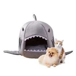 JENPECH Cat House - Self-Warming 2 In 1 Foldable Comfortable Shark Shape Cave Design Pet Cat Bed Tent House Teddy House For Cats Small Dogs Grey S