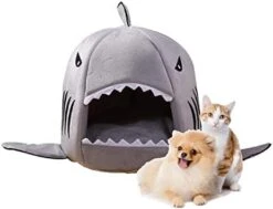 JENPECH Cat House - Self-Warming 2 In 1 Foldable Comfortable Shark Shape Cave Design Pet Cat Bed Tent House Teddy House For Cats Small Dogs Grey S -Zoo Shop 31BLyCPDmyL. AC 3