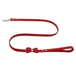Kuntrona Suede Leather Small Dog Cat Leash Bling Rhinestone Dog Pet Walking Leash Leads With Cute Bowknot For Small Medium Dogs Running Red Free Size