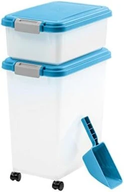 IRIS USA 3-Piece 42 Lbs / 57.5 Qt WeatherPro Airtight Pet Food Storage Container Combo With Scoop And Treat Box For Dog Cat And Bird Food, Stackable, Keep Pests Out, Translucent Body, BPA Free, Navy -Zoo Shop 31Fd0gHo1cL. AC