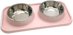 BNOSDM Double Dog Food Bowls Stainless Steel Dog Food And Water Bowls With Non-Spill Plastic Mat Pet Cat Feeder Bowl Set For Puppy Cats Kitten Small Medium Dogs Pink -Zoo Shop 31G77MxeD7L. AC