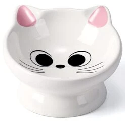 Raised Cat Food Bowl Ceramic 15° Tilted Cat Food Bowls Protect Cat's Spine Anti Vomiting Backflow Prevention Cat Bowls For Adult Cats, Kitten, And Small Dogs, Pink