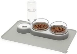 YEACHA Raised Cat Bowls, Tilt Cat Dog Food Water Elevated Bowls Set With Automatic Water Bottle, With Silicon Waterproof Mat, For Cats Small Dogs, Grey -Zoo Shop 31LO4WlCymL. AC