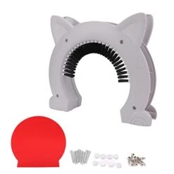 Cyrank Interior Cat Door, Pet Doors For Cats Cat Door Hides Litter Tray With Stainless Steel Grooming Brush For Cats - 22.5x26.5x5.5cm(White)