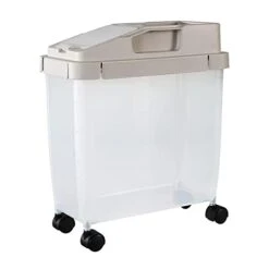 20Lb Airtight Rice Storage Container With Wheels, Dry Food Cereal Flour Storage Bin Sealed 12Lb Cat Dog Pet Food Tank Organizer Coffee (brown)