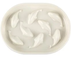 Gonalulu Slow Feed Dish For Cats And Small Dogs, Fish Pool Design Pet Slow Feeder With Higher Edges, Fun Interactive Cat Puzzle Feeder Healthy Eating Diet Made Of Safe And Quality Material(White+Oval)