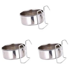 3 Sets For Cup Supplies Clamp Food Squirrel Dual Cage Water Tableware Steel Basin Rack With Feeders Cups Feeding Hanging Bird Dog Cages Parrots Reptiles Stainless Parakeet Wire
