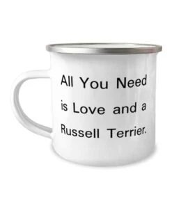 All You Need Is Love And A. Russell Terrier Dog 12oz Camper Mug, Unique Russell Terrier Dog Gifts, For Friends From Friends, Dog Toys, Dog Collars, Dog Beds, Dog Food, Dog Treats
