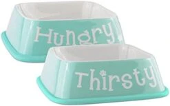 Bone Dry Hungry & Thirsty Pet Bowl, 6.75 X 6.75 X 2, Nautical Blue, 2 Piece -Zoo Shop 31SBfTZaqFL. AC
