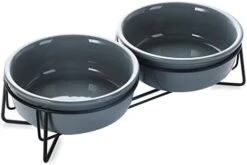 GDCZ Ceramics Raised Cat Small Dog Bowls With Heighten Metal Stand For Pet Food And Water Dishes, 15 Ounces (White) -Zoo Shop 31TSy Y2IEL. AC