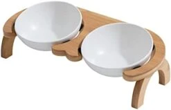 Havniva Ceramics Cat Bowl Adjustable Tilted Cat Food Bowl Kitty Bowl Protect Cervical Spine Raised Cat Bowl Cat Water Bowl Pet Supplies Elevated Dog Food Bowl Cat Double Bowl Cat Dish (Double, White) -Zoo Shop 31Ui28P2CL. AC