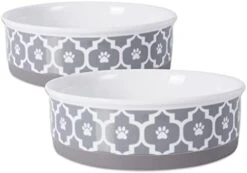 Bone Dry Lattice Pet Bowl, Removable Silicone Ring Creates Non-Slip Bottom For Secure Feeding & Less Mess, Microwave & Dishwasher Safe, Medium Set, 6x2", Gray, 2 Count -Zoo Shop 31UloiY0rUL. AC 1