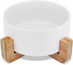 KPWACD Ceramic Pet Bowls For Dog And Cat, Raised Dog Food And Water Bowl Set With Anti-Slip Wooden Stand, White Pets Dish Feeding Bowls Suitable For Small, Medium And Big Cats Dogs, 28 OZ -Zoo Shop 31Xb7pi01L. AC