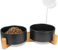 KPWACD Ceramic Pet Bowls For Dog And Cat, Raised Dog Food And Water Bowl Set With Anti-Slip Wooden Stand, White Pets Dish Feeding Bowls Suitable For Small, Medium And Big Cats Dogs, 28 OZ -Zoo Shop 31Ylvc3GmpL. AC