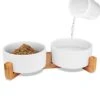 KPWACD Ceramic Pet Bowls For Dog And Cat, Raised Dog Food And Water Bowl Set With Anti-Slip Wooden Stand, White Pets Dish Feeding Bowls Suitable For Small, Medium And Big Cats Dogs, 28 OZ -Zoo Shop 31b6iSrisYL