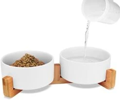 KPWACD Ceramic Pet Bowls For Dog And Cat, Raised Dog Food And Water Bowl Set With Anti-Slip Wooden Stand, White Pets Dish Feeding Bowls Suitable For Small, Medium And Big Cats Dogs, 28 OZ -Zoo Shop 31b6iSrisYL. AC