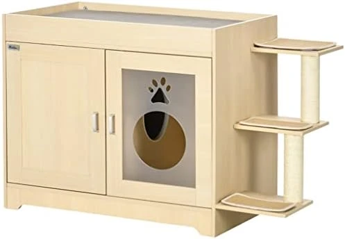 ACQUIRE 3 In 1 Litter Box Enclosure Hidden Kitty House Cat Tree, Cat Washroom Storage Bench With Double Doors, Multiple Layers 9 ACQUIRE 3 In 1 Litter Box Enclosure Hidden Kitty House Cat Tree, Cat Washroom Storage Bench With Double Doors, Multiple Layers - Image 7