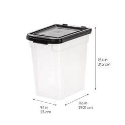 IRIS USA 10 Lbs / 12.75 Qt WeatherPro Airtight Pet Food Storage Container, For Dog Cat Bird And Other Pet Food Storage Bin, Keep Pests Out, Keep Fresh, Translucent Body, BPA Free, Clear/Black -Zoo Shop 31ilLUTtTNL