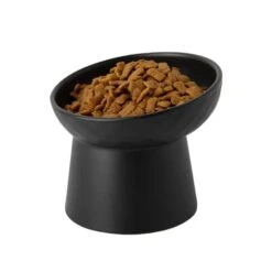 KITCHENLESTAR Small Ceramic Raised Cat Bowls, Tilted Elevated Food Or Water Bowls, Stress Free, Backflow Prevention, Dishwasher And Microwave Safe, Lead & Cadmium Free(Black)