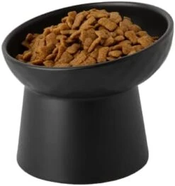 KITCHENLESTAR Small Ceramic Raised Cat Bowls, Tilted Elevated Food Or Water Bowls, Stress Free, Backflow Prevention, Dishwasher And Microwave Safe, Lead & Cadmium Free(Black) -Zoo Shop 31mWUbdTqcL. AC