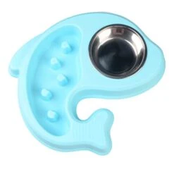 POPETPOP Puppy Feeder Slow Feeder Bowl Dog Anti-Choking Bowl Stainless Steel Drinking Water Bowl Dog Food Feeder (Sky-Blue) Doggie Toys