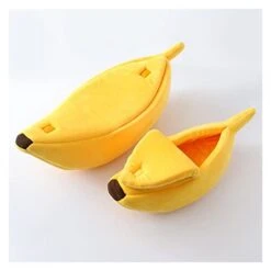 UNOVAP Pet Kennel Winter Warm Soft Banana Cat Bed House Comfortable Mat Portable Cat Litter Basket Supplies Bedding (Color : Yellow, Size : Medium)