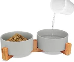 KPWACD Ceramic Pet Bowls For Dog And Cat, Raised Dog Food And Water Bowl Set With Anti-Slip Wooden Stand, White Pets Dish Feeding Bowls Suitable For Small, Medium And Big Cats Dogs, 28 OZ -Zoo Shop 31wKaE6PRML. AC
