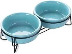 GDCZ Ceramics Raised Cat Small Dog Bowls With Heighten Metal Stand For Pet Food And Water Dishes, 15 Ounces (White) -Zoo Shop 31x68NtpGjL. AC