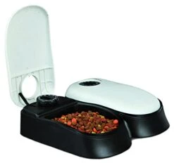 TRIXIE TX2 Automatic Food Dispenser, Dual Compartments, Dual Timer, 48 Hour Timer, Battery Operated, Gray With Black (24372)