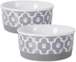 Bone Dry Lattice Pet Bowl, Removable Silicone Ring Creates Non-Slip Bottom For Secure Feeding & Less Mess, Microwave & Dishwasher Safe, Medium Set, 6x2", Gray, 2 Count -Zoo Shop 31zQm7NCwVL. AC