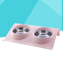 Pet Bowl 1Pc Stainless Steel Dog Cat Double- Bowl Pet Water Food Bowls Pet Feeding Container Pink -Zoo Shop 31zXCMcvVmL