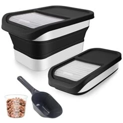 ShineMe 13LB Dog Food Container, Collapsible Dog Food Storage Bin With Sliding Lid, Measuring Cup And Scoop, Airtight Pet Food Storage Containers Dry Food For Dog And Cat, Black