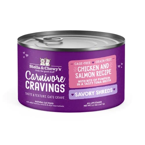 Stella & Chewy’s Carnivore Cravings Savory Shreds Cans – Grain Free, Protein Rich Wet Cat Food – Cage-Free Chicken & Wild-Caught Salmon Recipe – (5.2 Ounce Cans, Case Of 24) 3 Stella & Chewy’s Carnivore Cravings Savory Shreds Cans – Grain Free, Protein Rich Wet Cat Food – Cage-Free Chicken & Wild-Caught Salmon Recipe – (5.2 Ounce Cans, Case Of 24)