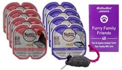 Nutro Perfect Portions Feed Clean Grain Free Pate Cat Food Salmon Lovers 2 Flavor 8 Can Sampler - (4) Each: Salmon Chicken, Salmon Tuna (2.6 Ounces) Plus Catnip Toy And Fun Facts Booklet Bundle