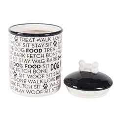 Bone Dry Black & White Dog Bone Ceramic Pet Bowl & Canister, Canister, 5.5x5.5x8.25, Black -Zoo Shop 411woyXzOyL