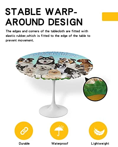 Aomike Round Fitted Tablecloth, Dogs Spoiled HERE Different Kinds Of Dogs With Blue Sky Elastic Edge Tablecloth Waterproof Wipeable Table Cover For Dinning Fits Tables Up To 55" - 60" 4 Aomike Round Fitted Tablecloth, Dogs Spoiled HERE Different Kinds Of Dogs With Blue Sky Elastic Edge Tablecloth Waterproof Wipeable Table Cover For Dinning Fits Tables Up To 55" - 60" - Image 2