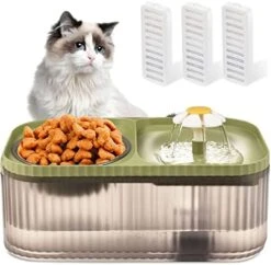 KHONSU PET Cat Water Fountain, Pet Food Bowl, Super Quiet Automatic Water Fountain, 3L/101ozAutomatic Flower Fountain & Stainless Steel Bowl With Smart Pump And 3 Replacement Filters, (Green) -Zoo Shop 4123Q2jKZL. AC