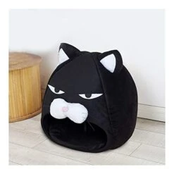 YangYan Cartoon Cat Bed Lovely Pet House For Puppy Cat Warm Soft Cat Cave Tent Waterproof Bottom Sleep Bag Cat Supplies (Color : Black, Size : 38cm38cm38cm) -Zoo Shop 41263L4JkcL
