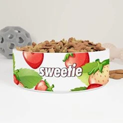 GENERIC Strawberry Pattern Personalized Pet Bowl Cat Bowls, Cute Dog Bowl With Name, Custom Ceramic Dog Cat Pet Bowls Available In Two Sizes