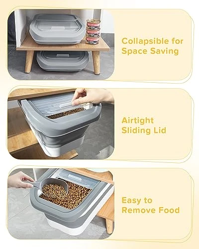 DDMOMMY 13 Lbs Dog Food Storage Container - Collapsible Dog Food Container With Sliding Lid, Scoop And Silicone Bowl, Pet Food Storage Containers Dry Food For Dog, Cats And Other Pet (Grey) 4 DDMOMMY 13 Lbs Dog Food Storage Container - Collapsible Dog Food Container With Sliding Lid, Scoop And Silicone Bowl, Pet Food Storage Containers Dry Food For Dog, Cats And Other Pet (Grey) - Image 2