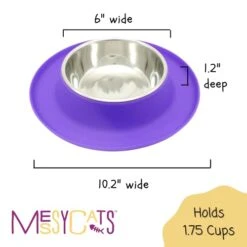 Messy Cats Single Silicone Feeder With Stainless Saucer Shaped Bowl | Anti-Slip Non-Skid Cat Food Bowl | One Cat Bowl In Feeding/Water Station | 1.75 Cups (Purple) -Zoo Shop 412WdmHz3hL