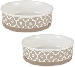 Bone Dry Lattice Pet Bowl, Removable Silicone Ring Creates Non-Slip Bottom For Secure Feeding & Less Mess, Microwave & Dishwasher Safe, Medium Set, 6x2", Gray, 2 Count -Zoo Shop 413098kO6EL. AC 1