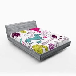 Lunarable Dog Lover Fitted Sheet, Love Dogs! Doodles Footprint Food House Kennel Bowl Ball Toy Play Time, Bed Cover With All-Round Elastic Pocket For Comfort, California King, Multicolor -Zoo Shop 4137i10IvsL. AC 4